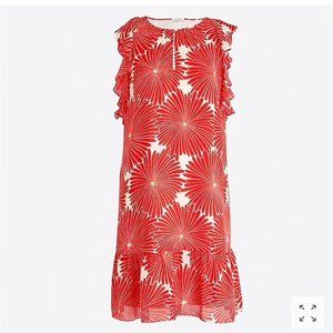 J. Crew Red Floral Ruffle Sleeve Flutter Dress